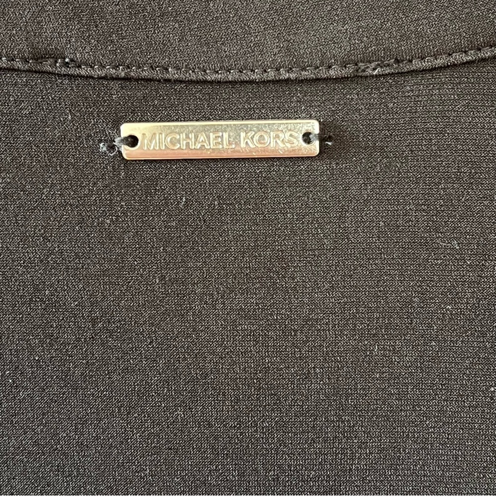 Michael Kors Little Black Dress Long Sleeve Cocktail V Neck Belted Classy Midi L - Picture 9 of 11